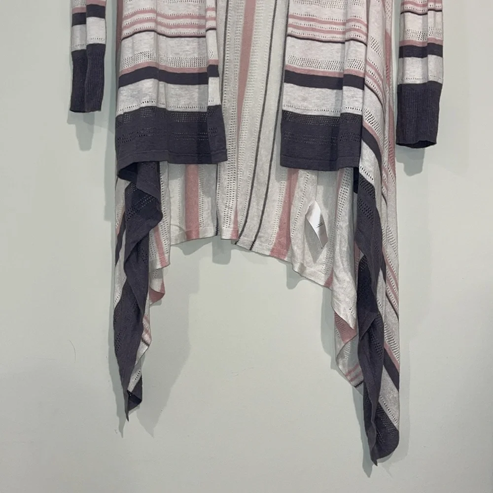 RACHEL ZOE Linen Knit Waterfall Open Wrap Cardigan Pink Gray White Eyelet - Picture 5 of 8